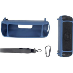 Portable Soft Silicone Case Fits Anker Soundcore Motion+ Bluetooth Audio Speaker with Portable Shoulder Strap and Carabiner (Navy Blue)