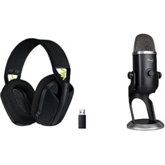 Logitech G 435 Lightspeed Wireless Bluetooth Gaming Headset, Lightweight Over-Ear Headphones + Yeti X Capacitor USB Microphone with High Resolution Measurement, Blue VO!CE Effects - Black