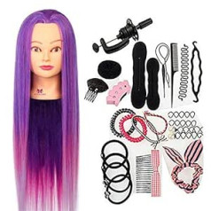 Neverland Frisierkopf Trainingsköpfe Übungskopf, Echthaar Friseurkopf Synthetic Purple Lila Hairdressing Cosmetology Mannequin Puppenkopf Schaufensterpuppe mit Halterung, Haar Zubehör für Frisöre