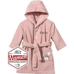 LALALO Sterntaler Bathrobe Embroidered with Name for Baby and Children, 100% Cotton, Children's Bathrobe Personalised with Name, Emmi Girl Pink