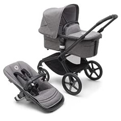 Bugaboo Fox 5 2-in-1 All Terrain Pushchair with Lounger and Extendable Toddler Seat, Easy to Manoeuvre and One-Hand Folding, Black Chassis and Sun Canopy in Grey Melange