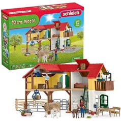 schleich 42407 Farm World Farmhouse with Stable and Animals, 97 Pieces Farm with 3 Rooms, 2 Farm Figures, Farm Animals and Much More, Toy for Children from 3 Years