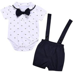 YEBIRAL Baby Boys 2 Piece Clothing Sets Bow Tie T-Shirt Top Romper + Braces Strap Shorts Gentleman Suit Festive Christening Wedding Short Sleeve Baby Toddler for Spring Summer