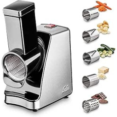 Solis Slice & More 8401 Electric Vegetable Slicer, Spiral Slicer, Multi-Scraper + Slicer + Vegetable Grater with 5 Cutting Drums, Stainless Steel/Plastic, 350 Watt