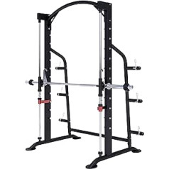 GORILLA SPORTS® Power Rack - Includes Barbell Bar, 25 mm / 50 mm, Maximum Load 300 kg, 6 Weight Plate Racks, Made of Steel, Black - Multipress, Power Station, Smith Machine, Power Cage, Squat Rack