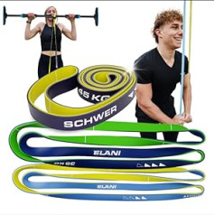 ELANI Resistance Bands Set, 25 kg - 45 kg, Multicoloured with Resistance Lines, Resistance Bands, Strength Training, Eco Packaging, Pull Up Band, Resistance Band