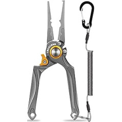TRUSCEND Saltwater Fishing Pliers with Mo-V Blade Cutter, Corrosion Resistant Teflon Coated Multifunctional Fishing Tackle as Split Ring Pliers, Line Cutter, Hook Remover, Fishing Gifts for Men