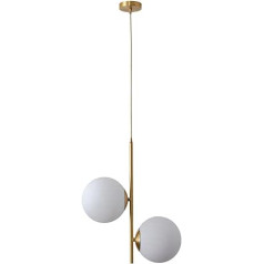 LFsem 2 Lights White Glass Ball Pendant Lights Gold Brass Chandelier Ceiling Light for Bedside Table (White)
