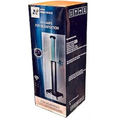 Very Strong 150 W UV C Disinfectant Lamp with Wheels, Ozone, Remote Control and Motion Sensor, Air Purifier Against Bacteria, Mould, Germs, Mites, Moths, Odour Neutralises in Basement, Toilets