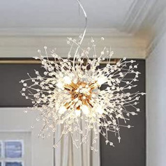 LynPon Chandelier Sputnik Gold 8 G9 Light Dimmable Pendant Light Brass Fireworks Dandelion Crystal Nordic Lamp Ceiling Light for Living Room Bedroom