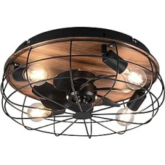 Reality Leuchten Trondheim R61105032 Fan Metal Black Matte / Wood-Coloured Excl. 4x E27 Remote Control Timer 3 Levels Fan