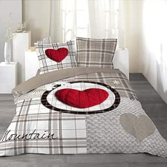 Douceur d'Interieur 3-Piece 240 x 220 cm 42 Yarns Printed Love Mountain Fixed Design Bed Linen Set, Multi-Colour