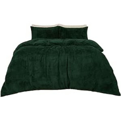 Brentfords Teddy Fleece Duvet Cover with Pillow Case Fluffy Warm Soft Forest Green - King Size