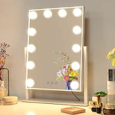 Meidom Make-up Mirror with Lighting, 12 Dimmable Bulbs Hollywood Mirror with 3 Colour Lights, Smart Touch Control Screen and 360 Degree Rotation 36 x 47 cm