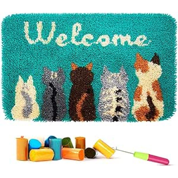 ROCKY&CHAO Latch Hook Kits for Carpets Cushion Crochet Kits for Home Decor Welcome 62x40cm