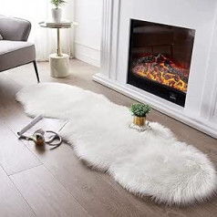 JXLOULAN Faux Lambskin Sheepskin Rug, White, 80 x 180 cm, Longhair Fluffy Rug, Living Room Decoration, Soft Fur Carpet for Chairs, Sofa, Bedroom, Children's Room