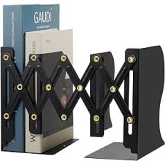 Voency Adjustable Bookends, Retractable Book Holder, Metal Scalable Bookends, Expandable Bookshelf, Desk Bookend Stand, School, Library