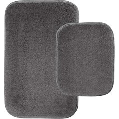 Artwelt Bathroom Rug Set, 2 Pieces, Non-Slip Bath Mat, Shower Mat, Absorbent Bath Mat for Bathroom, 50 x 80 cm and 40 x 50 cm, Anthracite