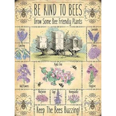 Retro Vintage Style Wild Life/Nature Decorative Tin Sign Door Sign Wall Sign Nostalgia Shabby Chic Gift for Home Garden 20 x 15 cm (Be Kind to Bees Plants)