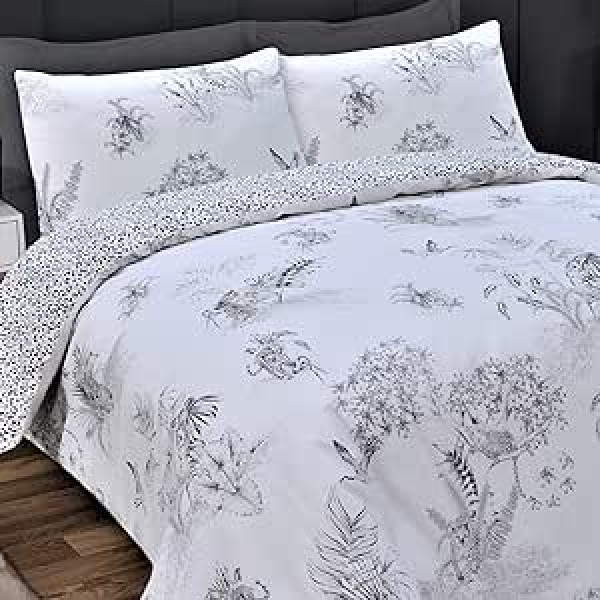 Sleepdown Jungle Toile Reversible Soft Easy Care Polycotton Duvet Cover with Pillowcase Bedding Set 135 x 200 cm