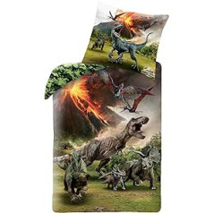 JW Dino Boys Bed Linen, 1 x Pillowcase 80 x 80 cm + 1 x Duvet Cover 135 x 200 cm, Jurassic World Dinosaur, 100% Cotton, Children's Bed Linen, Teenager Bed Linen