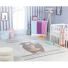 Surya Bear Children's Rug - Cartoon Rug Children's Room or Baby Room Rug Crawling Rug or Play Mat - Baby Rug for Boys & Girls Cream and Beige 80 x 150 cm