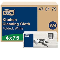 Tork Kitchen Cleaning Cloths White W4, Extremely Absorbent, 4 x 75 Wipes, 473179
