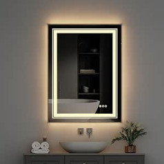 LUVODI Bathroom Mirror Double Lighting 90 x 70 cm: LED Bathroom Mirror Wall Mirror Illuminated with Three Smart Touch Switches Anti-Fog Dimmable - Warm White/White/Neutral 3500-6500 K