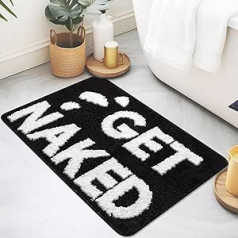 LINROMIA Get Naked Bath Mat Non-Slip Washable 50 x 80 cm Bath Mat Absorbent Bathroom Rug Quick Drying Bath Mat Soft Microfibre with Letter Black