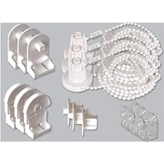 EFIXS Set of 3 Mounting Kit/Repair Kit for Roller Blinds with 25 mm Roller Shaft, with PVC Support - Includes Bracket/Bracket, Chain Hoist, Chain Length Approx. 120 cm (Rotation of Roller Chain: 240