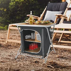 ECD Germany Foldable Camping Cabinet, Grey/Wood Look, 64/97.5 cm, Camping Kitchen with Aluminium Frame, Portable Kitchen Box with Worktop, 2/3 Shelves and Carry Bag, Outdoor Cabinet, Fabric Folding Cabinet