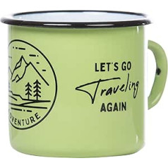 MUGSY Adventure Travel Exploring, Enamel Mug, Green, Outdoor Design, Enamel Mug, Robust and Lightweight for Camping and Hiking, Retro Coffee Mug, 330 ml