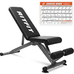 RitFit Adjustable/Foldable Weight Bench for Home, Gym, Weightlifting and Strength Training - Bonus Workout Poster with 35 Total Body Exercises (2020 Version)