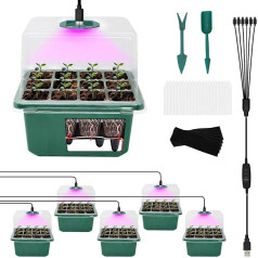 MYMULIKE Indoor Greenhouse with Grow Light, 6 Pieces 72 Cell Plant Seedling Tray, Self-Watering, Reusable Plastic Germination Trays for Beginning Seed Growing Indoors