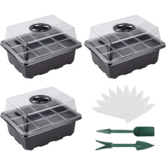 Indoor Greenhouse Propagation Box, Pack of 3 Greenhouse Propagation Tray Pots, Seedling Starter Trays, Adjustable Moisture for Germination Grow