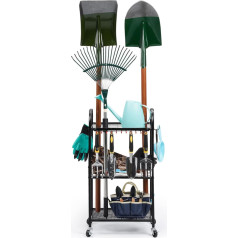 Uboway GARDEN TOOL ORGANIZER GARAGE Yard Tool Rack with Wheels, Corner Tool Rack for Shed/Lawn to Hold Garden Tools, Easy to Assemble, Black
