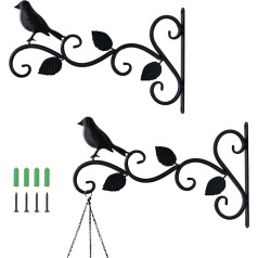 JIALAI HOME 2 Pack Hanging Plant Brackets, 12 Inch Bird Planter, Outdoor Hooks, Hanger for Flower Baskets, Pot, Bird Feeder, Wind Chime, Lanterns, Patio, Garden, Metal, Black