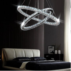 Finktonglan Modern Crystal Chandelier, LED Chandelier with Remote Control, Oval Ceiling Light, 2 Rings, 56 cm 32 cm, Pendant Light for Living Room, Dining Room (6500 K White Light)