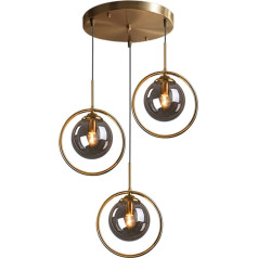 HJXDtech Industrial Vintage Ceiling Light, Brass Ring Pendant Light with Glass Ball Lampshade, Retro Loft Pendant Lamp Chandelier (3 Lights Grey)