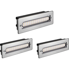 ledscom.de LED Treppenlicht/Stufenbeleuchtung für innen und außen, eckig, edelstahl, 198 x 61mm, 2,2 W, 248lm, warmweiß, 3 Stk.