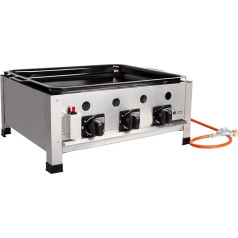 Beeketal GGB-1 Professional Gastro Roasting Dish Gas Grill with Enamelled Steel Pan 3 Burner Piezo Igniter 3 x Continuous Gas Regulators with Enamelled Steel Pan Gas Hose and Pressure Regulator