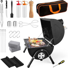 Portable Charcoal Grill Set of 23, HaSteeL Small Compact BBQ Grill, Mini Foldable Outdoor Grill with Fireplace, Table Grill & Grill Accessories for Barbecues, Camping, Picnic, Screwdriver &