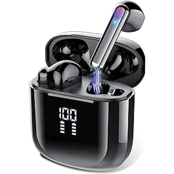 Bluetooth 5.3 In-Ear Headphones with 4 ENC Microphones, Wireless Headphones with Immersive HiFi Sound, Touch Control Earphones with LED Display, IP7 Waterproof Headphones for Jogging