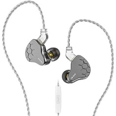 KINBOOFI KBEAR Lark In-Ear Monitor 1BA 1DD Hybrid Balance Armature HiFi Headset, Wired Headphones with Metal and PC Case 0.78mm 2-Pin Detachable Cable (Grey, with Microphone)