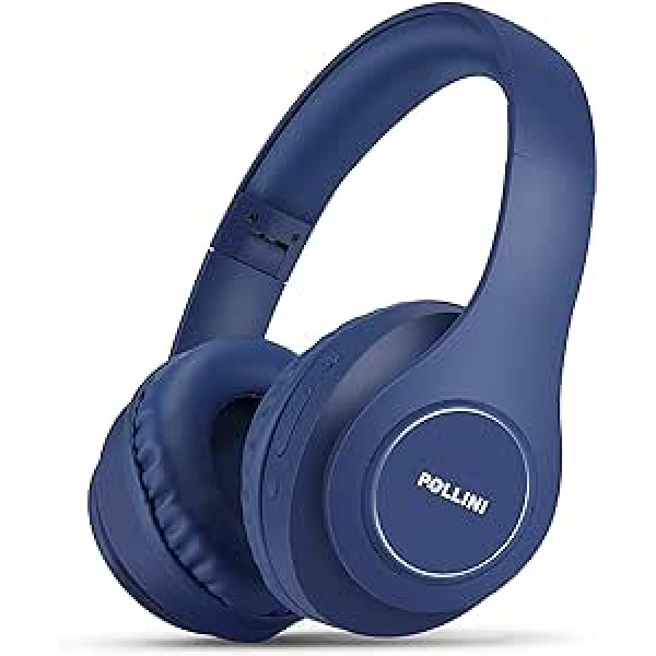 pollini Bluetooth Headphones Over Ear, Wireless Headset V5.0 with Deep Bass, Soft Memory Protein Earmuffs and Built-in Mic for iPhone/Android Cell Phone/PC/TV (Blue)