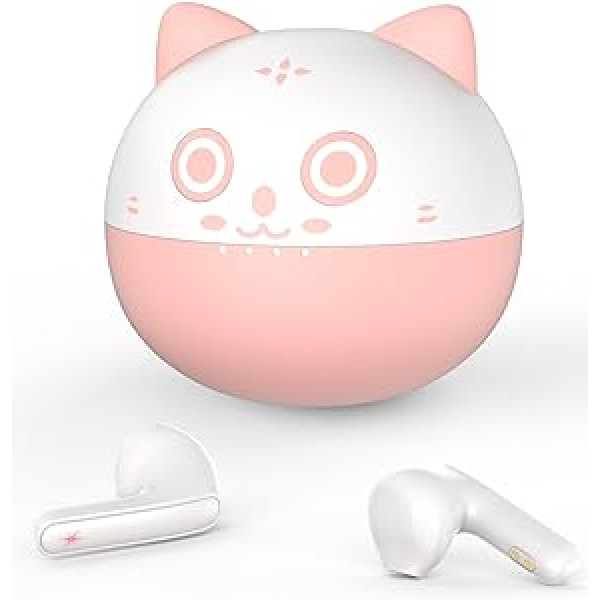 Togetface Pink Earplugs, Cute Kitty Cat Bluetooth 5.0 Earplugs with Microphone, 32 Hours Playtime, Touch Control In-Ear True Cordless Headphones, Lightweight Premium Sound, Gift for Girls