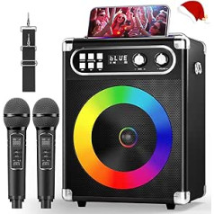 MusyVocay Portable Karaoke System, Versatile 20 W PA System with 2 Wireless UHF Microphones and Rechargeable Slots, Complete Karaoke Machine for Friends at Home