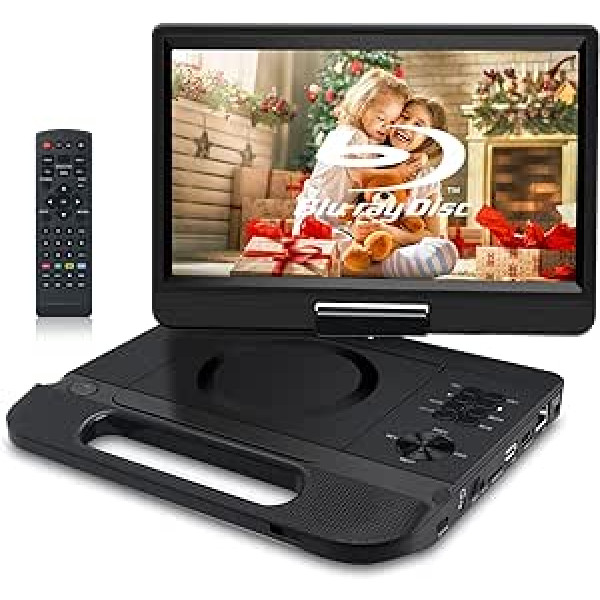 FANGOR 10.1 Inch Portable Blu-ray DVD Player with 270° Rotating Screen 1920 x 1080 Full HD Home Cinema Supports HDMI Out/AV IN/LAN/USB/SD with Rechargeable Battery