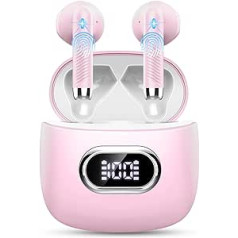 Bluetooth Headphones, Wireless Bluetooth 5.3 In-Ear Headphones with 4 HD Mic, 2024 Wireless Headphones 42 Hours ENC Noise Cancelling Earbuds Deep Bass, IP7 Waterproof Earphones, USB-C Pink White