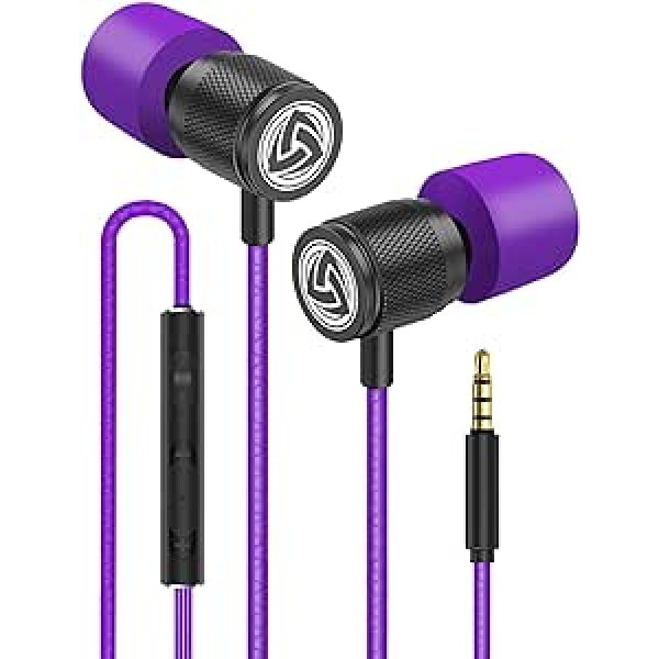 Ludos Ultra Headphones - In-Ear Headphones Cable, Headphones with Microphone, Crystal Clear Sound, Balanced Highs and Lows, New Memory Foam, Durable Cable, Bass and Volume Control purple